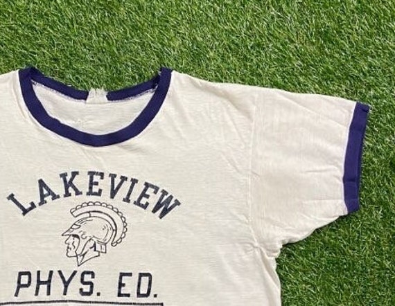 Vintage Lakeview Physical Education Crop Top Shirt Size Small S Classic Gym Workout Gear Exercise Weights 1990s 90s View 2