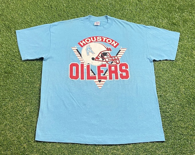 Vintage Houston Oilers T Shirt Tee Trench Made USA Size Xtra Large XL NFL Football Tennessee Titans Warren Moon 1990s 90s