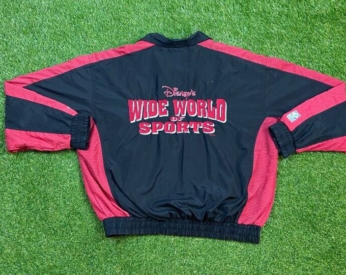 Vintage Disney's Wide World Sports Jacket Logo Athletic Size XXL 2XL Walt Disney World Magic Kingdom Light Rain Coat 1990s 90s