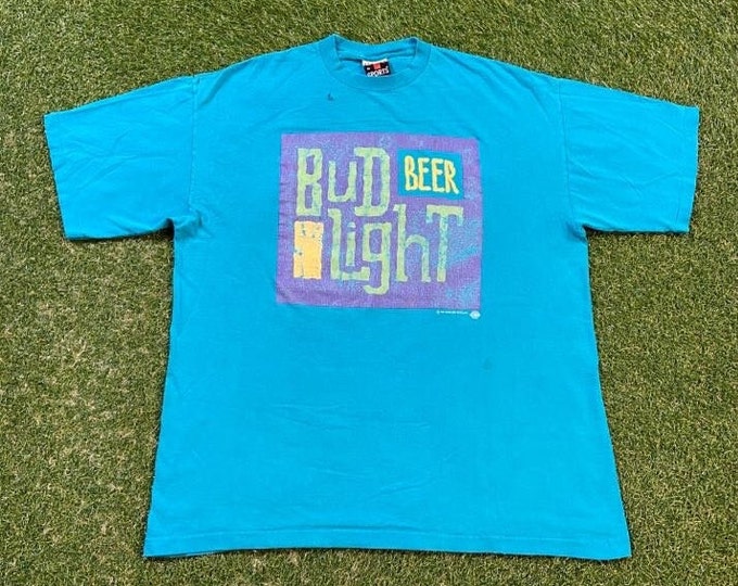 Vintage Bud Light T Shirt Tee Signal Sports Made USA Size Xtra Large XL Beer Budweiser Alcohol Drink 1990s 90s Marathon Run 5K
