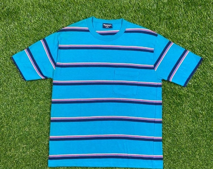 Vintage Striped Cool Pattern Pocket T Shirt Wentworth Made USA Size Medium M Paper Thin 1970s 70s