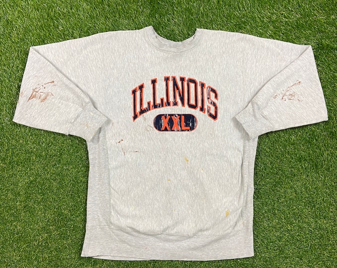 Vintage University Of Illinois Crewneck Sweatshirt Champion Reverse Weave Made USA Size XXL Fighting Illini NCAA College Basketball Classic