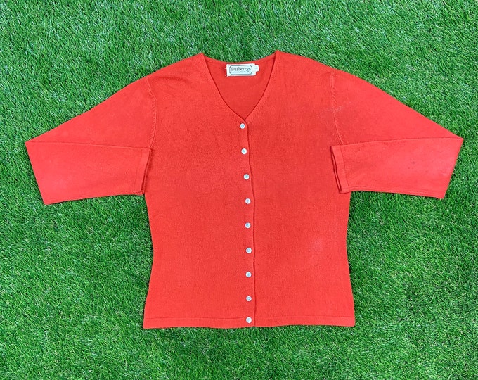 Vintage Burberrys of London Cardigan Sweater Large Red 1980s 80s Comfy Button Down