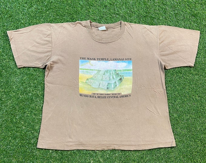 Vintage The Mask Temple T Shirt Tee Size Xtra Large XL Lamanai Site Mundo Maya Belize Central America Native Civilization Tourism 1990s 90s