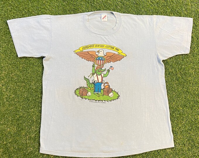 Vintage Everglades Seafood Festival T Shirt Tee Jerzees Made USA Size XXL 2XL Everglades Florida FL 1990s 90s