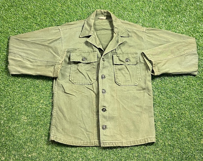 Vintage Military Green Button Down Shirt Size Small S Army Marines Navy Air Force United States Veteran 1990s 90s