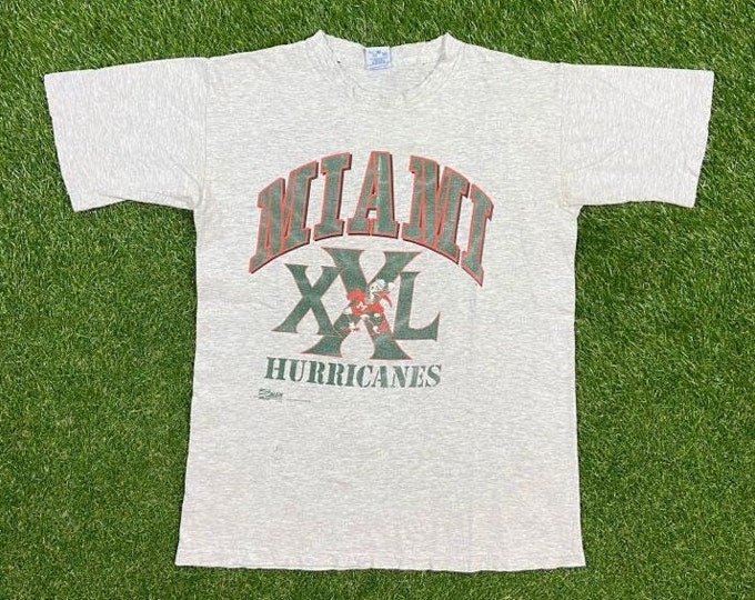 Vintage University of Miami Hurricanes T Shirt Tee Size Large L 305 The U Miami Style Florida NCAA College Football Smoking 90s Orange