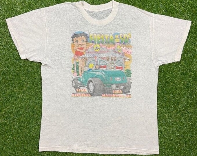 Vintage Betty Boop T Shirt Tee Size Large L Fiesta of the 50's Cartoon Animation TV Show Pink Character Film Series 1990s 90s Betty Boop