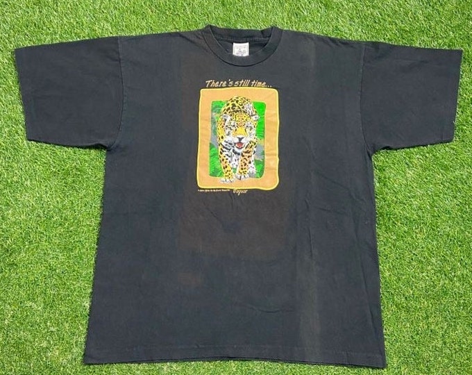 Vintage Jaguar T Shirt Tee Alore Made USA Size XXL 2XL Endangered Species Extinction Big Cat Habitat Animals Jungle Safari Wildlife 1990s