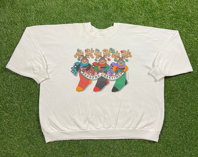 Ugly Christmas Sweater Vintage Tacky Holiday Party Merry Santa Classic Seasons Greetings Size 4X Xmas 90s 80s Family Oversized 1990s