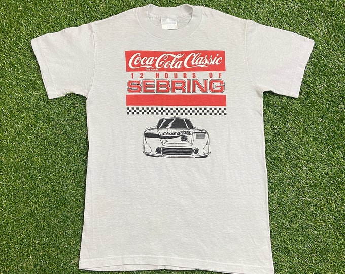 Vintage Rare Coca Cola Classic T Shirt Tee Made USA Size Medium M Classic Cola Coke Soda Pepsi Sebring NASCAR Racing 1990s 90s