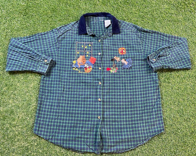Vintage Cats Button Down Shirt Size Xtra Large XL Classic Quality Fit Animal Graphic Shirt 1980s 80s Kitty