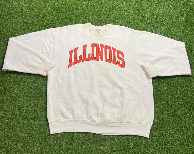 Vintage University Of Illinois Crewneck Sweatshirt Made USA Size Xtra Large XL NCAA College Basketball Fighting Illini Classic Chief 1990s