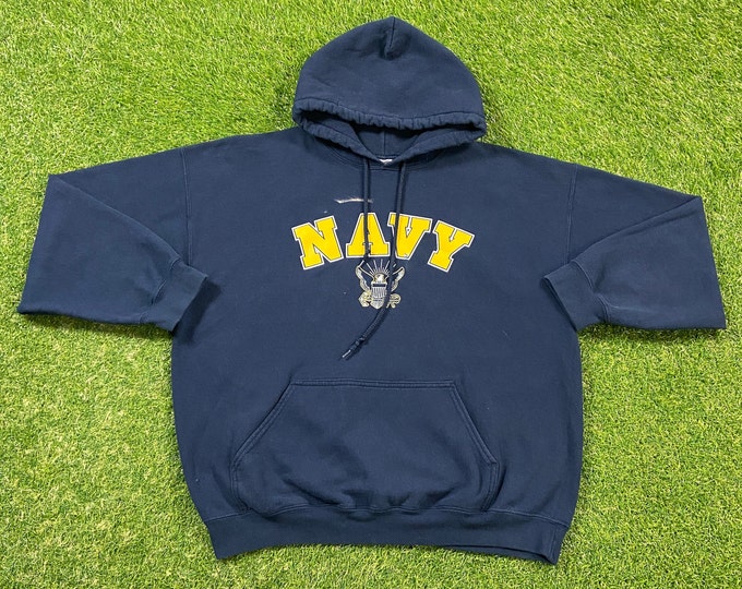 Vintage United States Navy Hoodie Sweatshirt Size Xtra Large XL Marines Army United States Military Veteran Sea 90s Pull Over Oversized