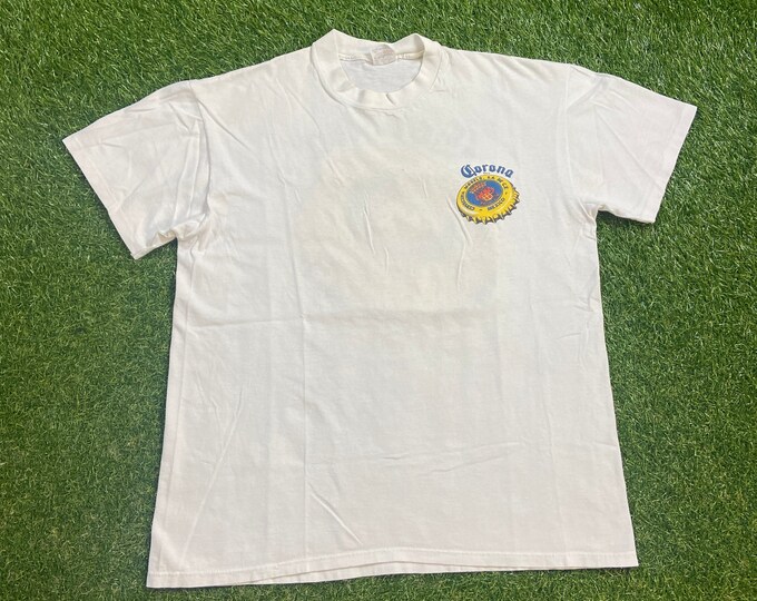Vintage Corona Extra T Shirt Tee Made USA Size Xtra Large XL Cinco de Mayo Pale Larger Cancun Mexico Mexican Beer Cerveza 1990s 90s