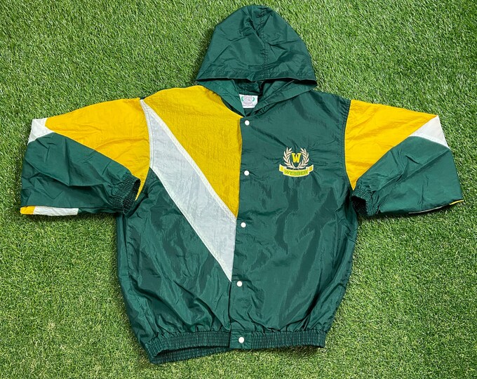Vintage Webber International University Hoodie Windbreaker Jacket Made USA Size Large L Babson Park Florida FL Light Rain Coat 1990s 90s