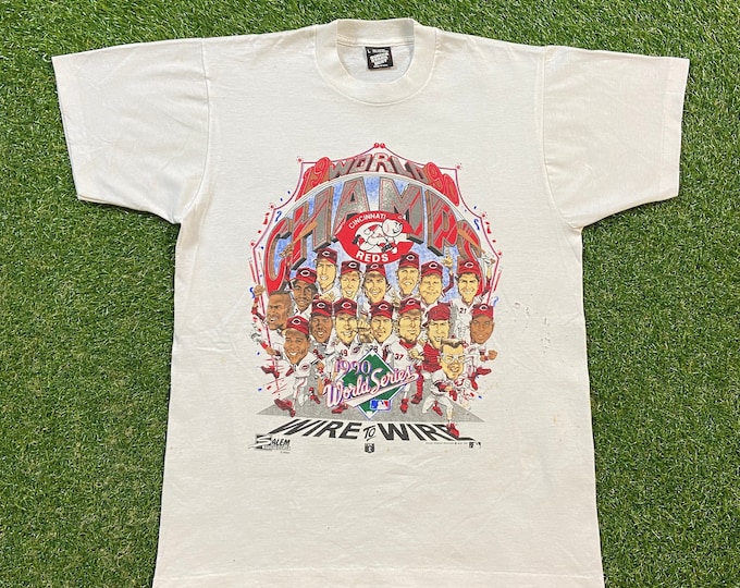 Vintage Cincinnati Reds 1990 World Series Champions T Shirt Tee Made USA Size Large L MLB Baseball Ken Griffey JR Ohio Cleveland 1990s 90s