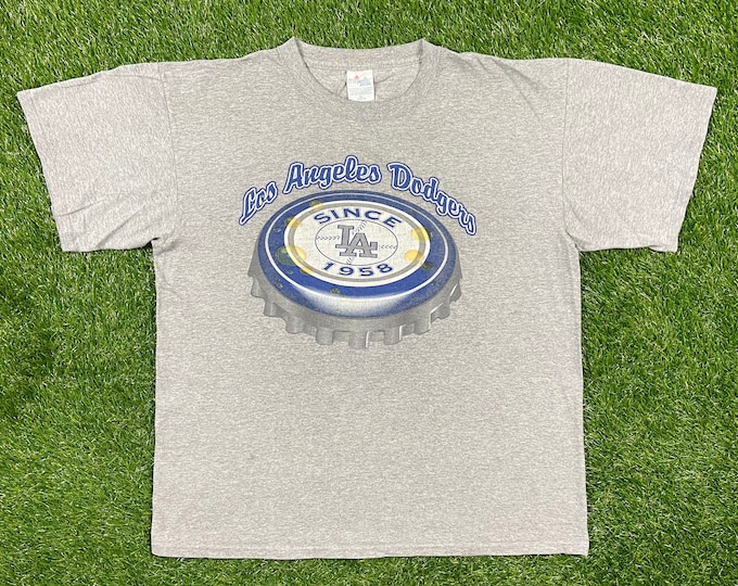 Vintage Los Angeles Dodgers T Shirt Tee Majestic Size Xtra Large MLB Baseball LA 1980s 1990s XL Bottle Cap 3D