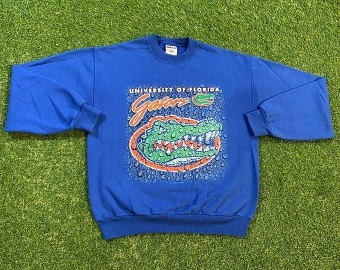 Vintage Gators University of Florida Crewneck Sweatshirt Size Medium M Swamp UF Orange Blue Alligator Gainesville 1990s Pull Over Oversized