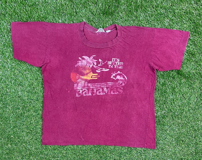Vintage It's Better in the Bahamas T Shirt Tee Size Large L Caribbean Island Palm Trees 1980s 80s
