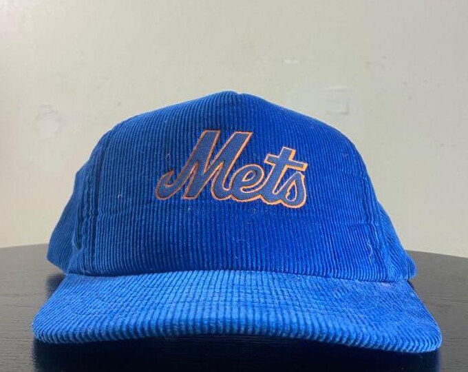 Vintage New York Mets Corduroy Snapback Hat OSFA MLB Baseball Classic NY Queens Shea Stadium 1990s 90s