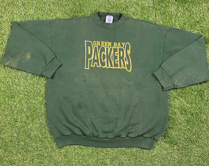 Vintage Green Bay Packers Crewneck Sweatshirt Logo 7 Made USA Size XXL 2XL NFL Football Wisconsin Cheese Heads Favre Pull Over Oversized