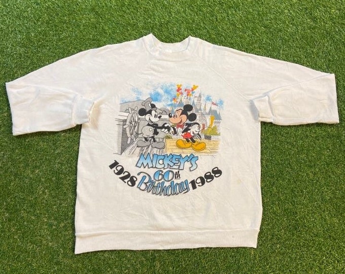 Vintage Mickey's 60th Birthday Crewneck Sweatshirt Made USA Size Medium M Walt Disney World Magic Kingdom Disneyland Mickey Mouse Pull Over