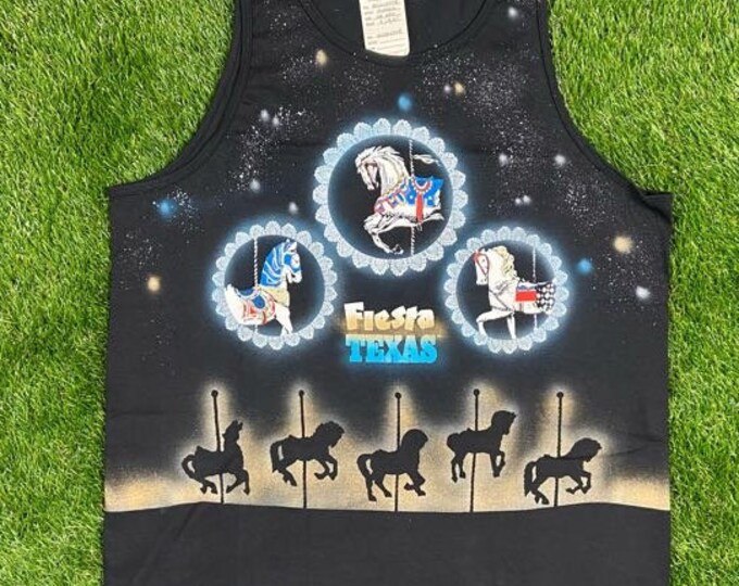 Vintage Fiesta Texas German Carousel Star Shirts Tank Top Unique Handmade Xtra Large Made USA Neon 90s Galaxy Moon Rare Deadstock Retro 80s
