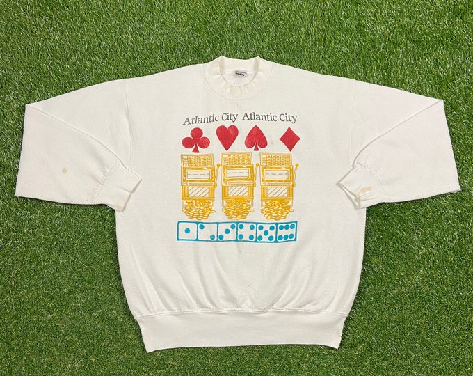 Vintage Atlantic City Crewneck Sweatshirt Size Large L New Jersey Casino Hotel Resort Pull Over 1990s 90s Sweater