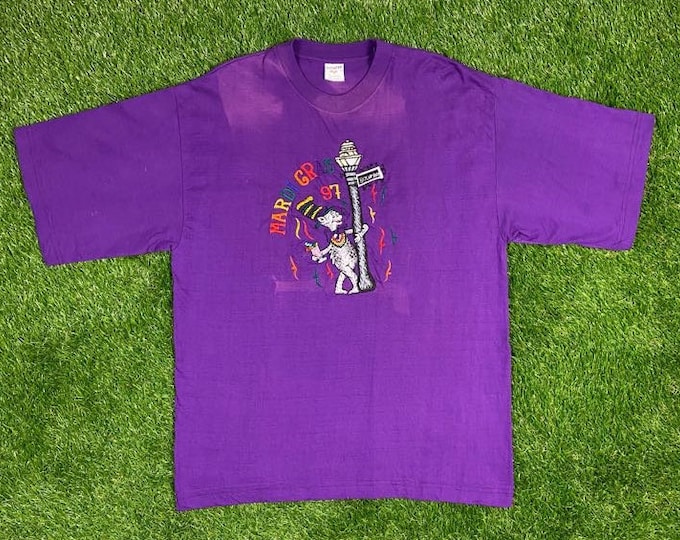 Vintage New Orleans Mardi Gras 97 Bourbon Street Dr Seuss Cat in the Hat T Shirt Tee Size Xtra Large Party Jazz Big Easy Louisiana XL