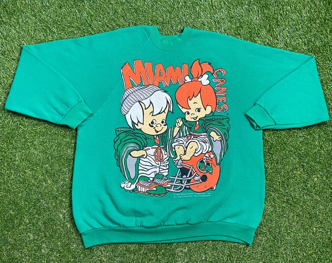 Vintage University of Miami Hurricanes Crewneck Sweatshirt Made USA Size XL 305 The U Miami Style Florida NCAA College Football Flintstones