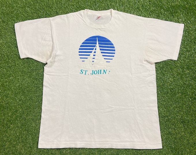 Vintage St John Yacht Club T Shirt Tee Made USA Sea Ocean Sailing John Island South Carolina SC 1990s 90s