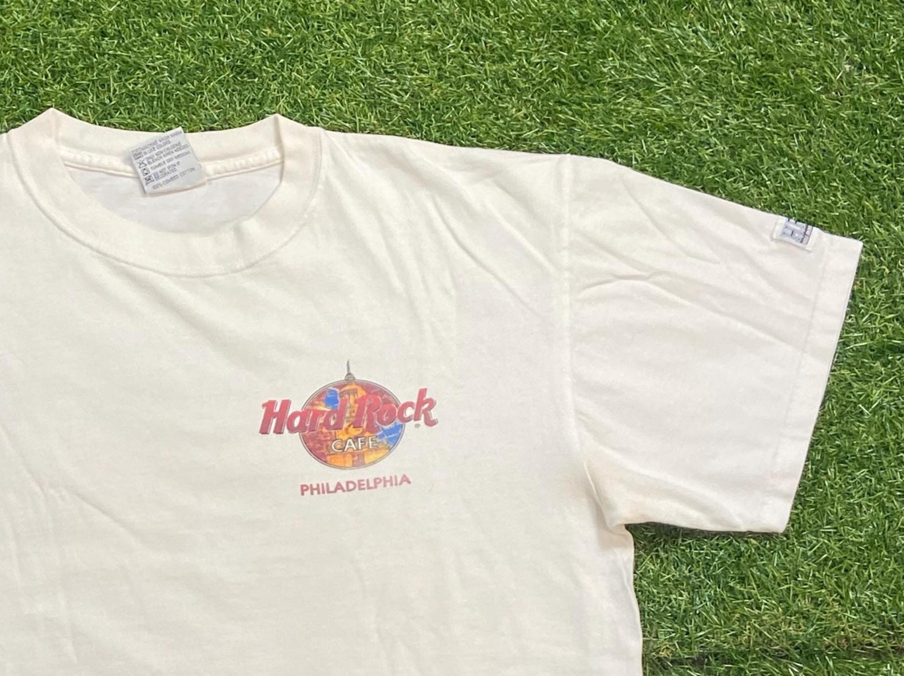 hard rock philly dress Vintage Cafe Philadelphia T Shirt Tee Made USA Size Large L Pennsylvania Classic Music Hotel Y2K 00s Color:OCHRE Marni Sleeveless Paneled Denim TRENDING IN SOCIAL Maxi dress