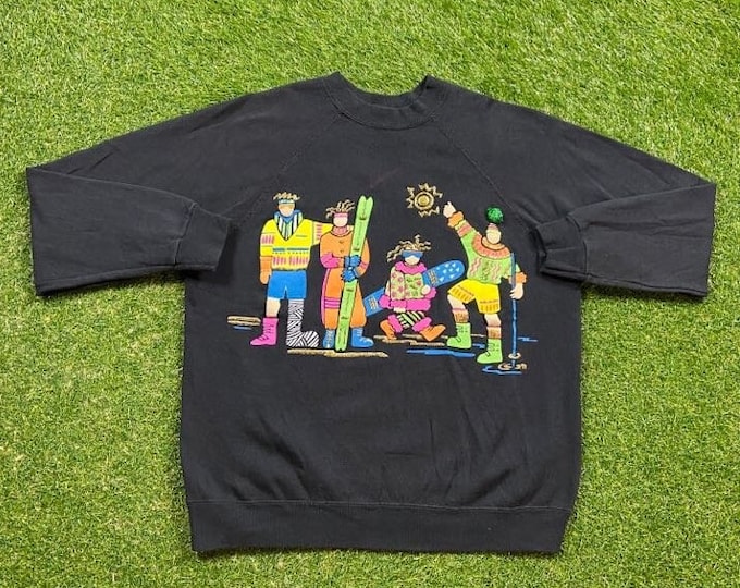 Vintage Ski Crewneck Sweatshirt EZL Made USA Size Medium M Mountain Resort Pull Over Oversized