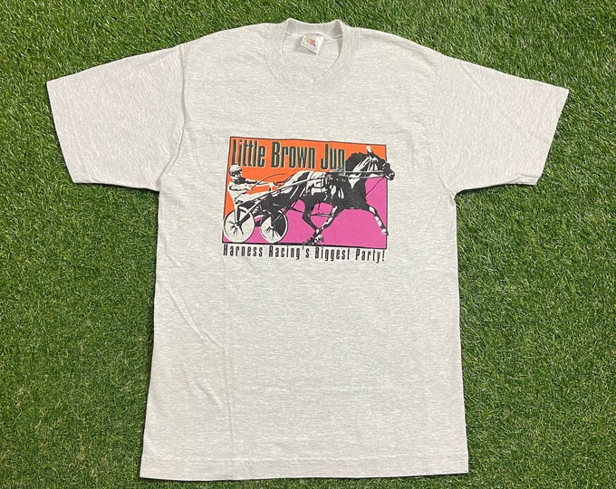 Vintage Little Brown Jug T Shirt Tee Made USA Size Medium M Drink Alcohol Party Night Life Classic Liquor Whisky Bourbon Kentucky Derby 90s