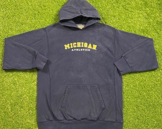 Vintage University of Michigan Wolverines Hoodie Sweatshirt Steve and Barry's Size Large L NCAA College Football Detroit Big House Pull Over