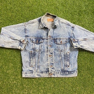 Vintage Levi&#39;s Strauss Jean Jacket Made USA Size Medium M American USA Classic Blue Jean Jacket Button Down 1990s 90s Original