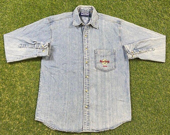 Vintage Hard Rock Cafe Paris Button Down Shirt Size Small S France Europe Classic Music 1990s 90s