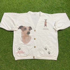 Vintage italienische Windhund Strickjacke Sweatshirt Made USA Größe Xtra Large XL Hunderasse 1990er Jahre 90er Jahre Pull Over übergroßen bequemen warmen