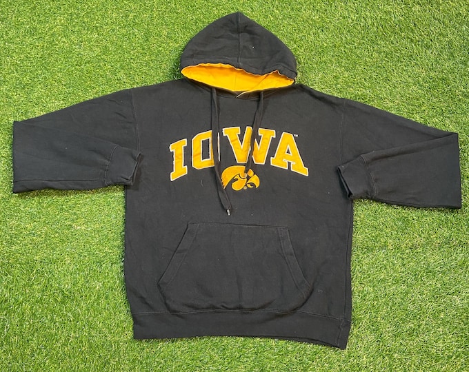 Vintage University of Iowa Hawkeyes Hoodie Sweatshirt Size Medium M NCAA College Football 1990s 90s Pull Over Oversized