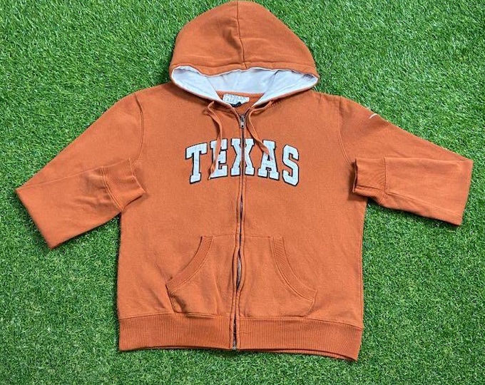 Vintage University of Texas Longhorns Hoodie Sweatshirt Size Medium M Austin Texas NCAA College Football Classic Zip Up 1990s 90s