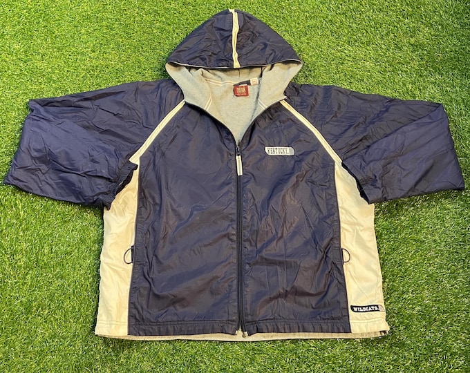 Vintage University Kentucky Wildcats Jacket Size Xtra Large XL NCAA College Basketball Lexington Go Big Blue Classic Light Rain Coat 1990s