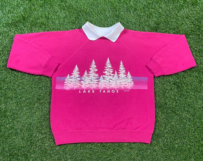 Vintage Lake Tahoe Sweatshirt Hanes Made USA Size Medium M California Nevada 1990s 90s Pull Over Oversized