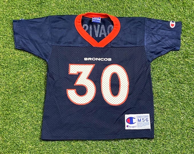 Vintage Denver Broncos Terrell Davis #30 Jersey Champion Size Youth Medium NFL Football Colorado John Elway Super Bowl 1990s 90s