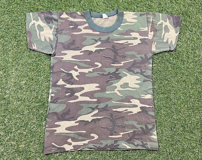 Vintage Camo T Shirt Tee Size Youth Large US Military Navy Marines Army Fatigue Forest Desert Storm 1990s 90s