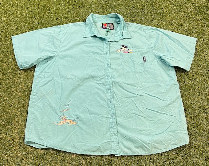 Vintage Mickey Mouse Button Down Shirt Size XXL 2XL Walt Disney World WDW Magic Kingdom Disneyland 1990s 90s
