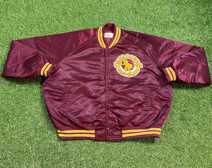Vintage Cleveland Cavaliers Crewneck Bomber Varsity Jacket Made USA Size XXL 2XL NBA Basketball Ohio Cavs Lebron James 1990s 90s
