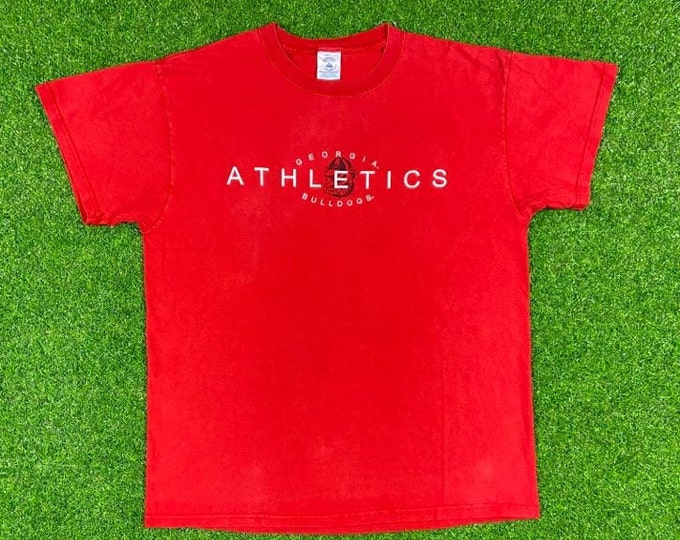 Vintage University of Georgia Bulldogs NCAA Football T Shirt Tee 1990s 90s Athens Atlanta Delta Large Classic Red Oversized L