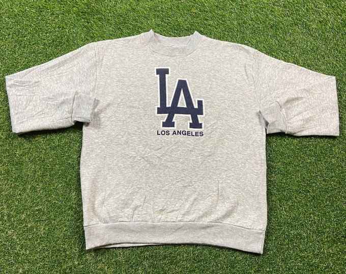 Vintage Los Angeles Dodgers Crewneck Sweatshirt Hill Made USA Size Medium M MLB Baseball LA 1990s 90s Pull Over Oversized