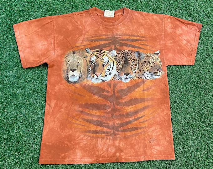 Vintage Wild Cats T Shirt Tee The Mountain Size Large L Tiger Lions Cheetah Jaguars Animals Jungle Safari 1990s 90s